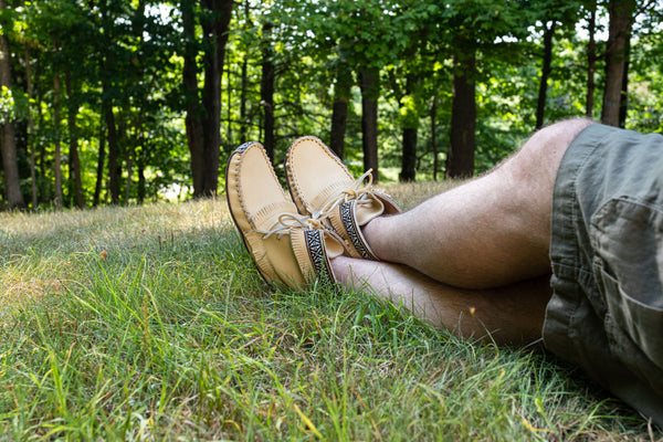 Men's Ivory Earthing Moccasin Boots Native Braid Ankle BB37597M-SP