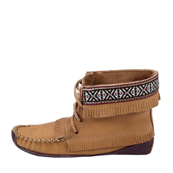 Women's Earthing Moccasin Boots Moose Hide Native Braid Ankle BB37597C-L