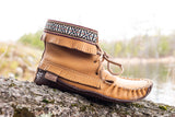 Women's Earthing Moccasin Boots Moose Hide Native Braid Ankle BB37597C-L