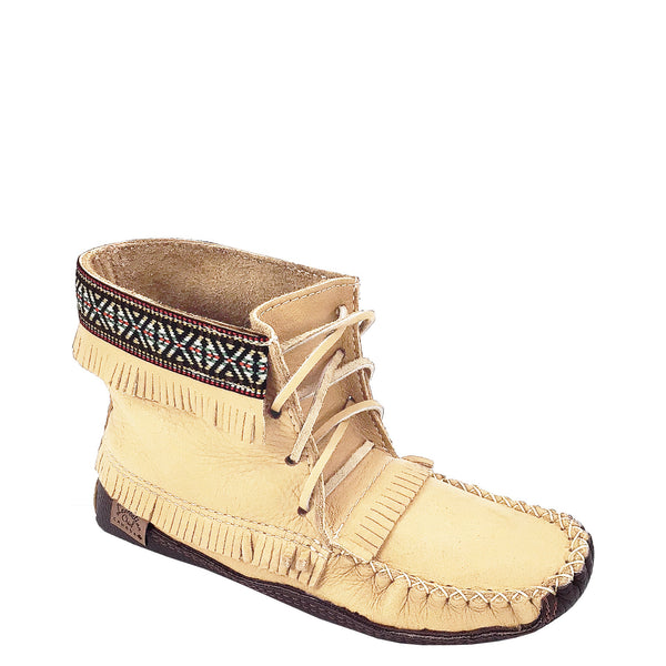 Women's Ivory Earthing Moccasin Boots Native Braid Ankle BB37597IVMHL