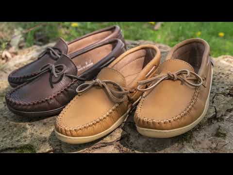 Men's Leather Moccasin Shoes; Rubber Sole & Copper Rivet for Earthing ...