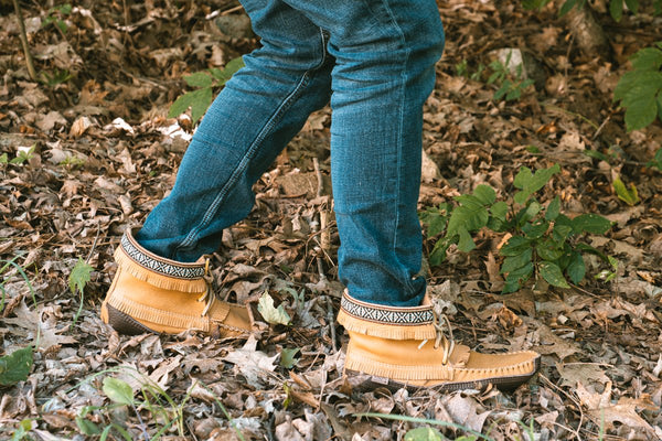 Men's Earthing Moccasin Boots Moosehide Native Braid Ankle BB37597C