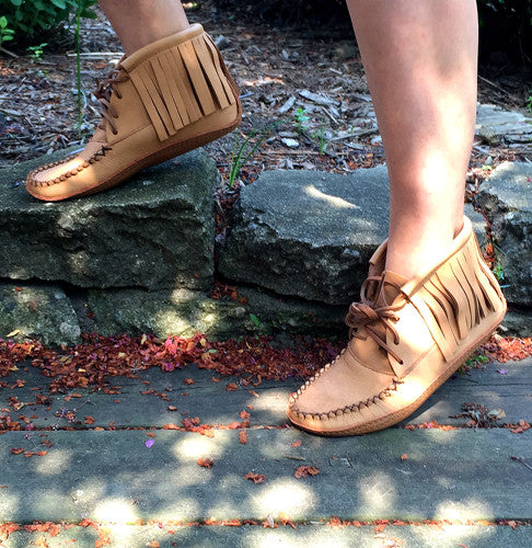 Women's Earthing Moccasins  Moose Hide Fringed (Clearance 8 & 9 only)