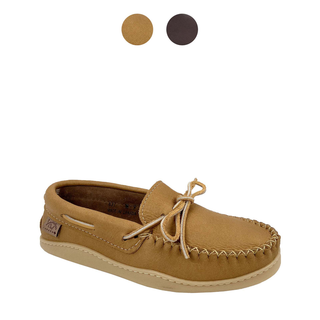 Men's Leather Moccasin Shoes; Rubber Sole & Copper Rivet for Earthing ...